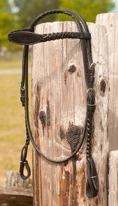 Braided headstall and reins are available in all black.